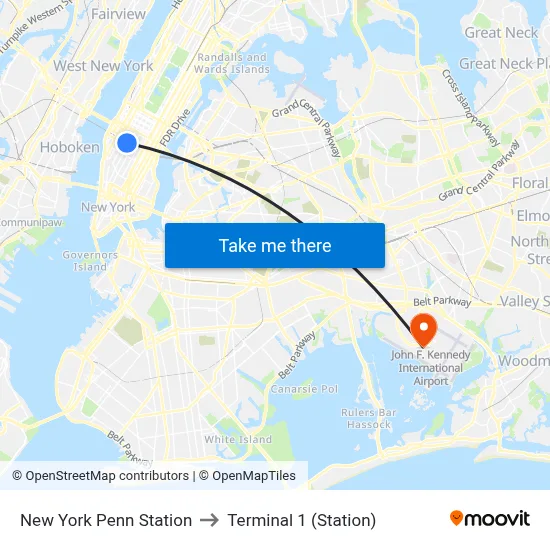 New York Penn Station to Terminal 1 (Station) map