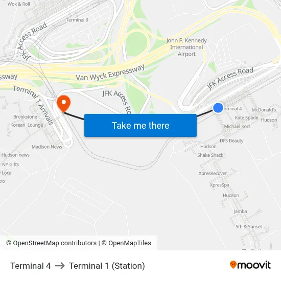 Terminal 4 to Terminal 1 (Station) map