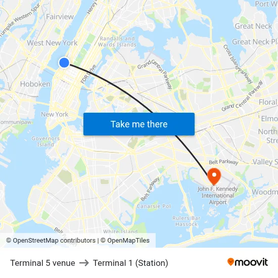 Terminal 5 venue to Terminal 1 (Station) map