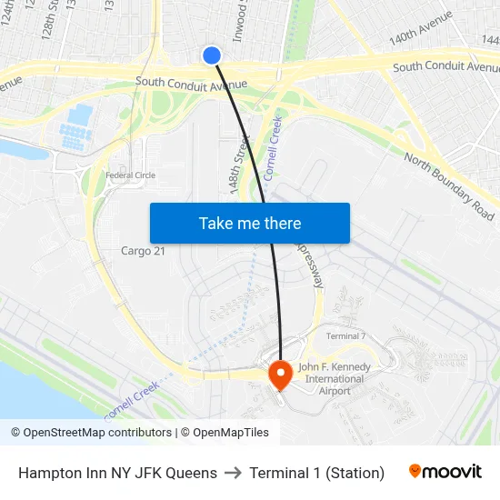 Hampton Inn NY JFK Queens to Terminal 1 (Station) map