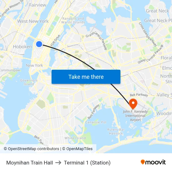 Moynihan Train Hall to Terminal 1 (Station) map