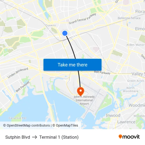 Sutphin Blvd to Terminal 1 (Station) map