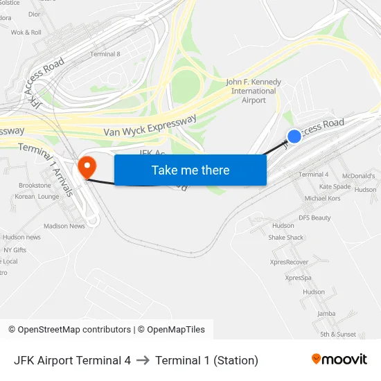 JFK Airport Terminal 4 to Terminal 1 (Station) map