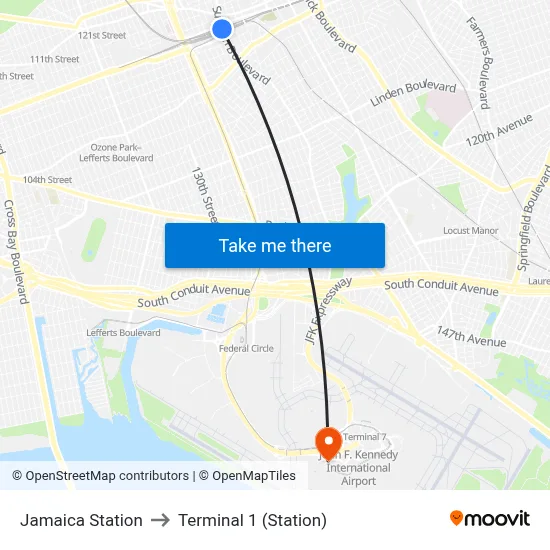 Jamaica Station to Terminal 1 (Station) map
