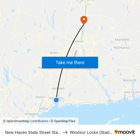 New Haven State Street Station to Windsor Locks (Station) map