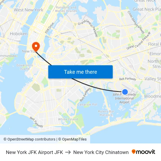 New York JFK Airport JFK to New York City Chinatown map