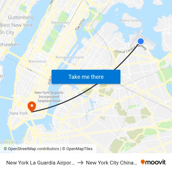 New York La Guardia Airport LGA to New York City Chinatown map