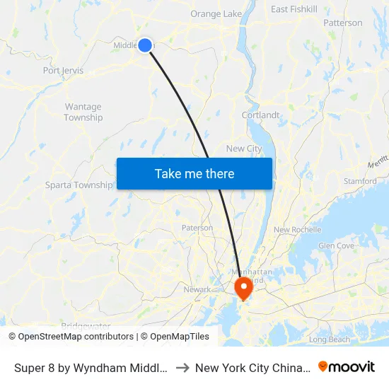 Super 8 by Wyndham Middletown to New York City Chinatown map