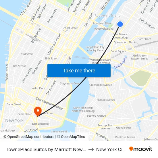 TownePlace Suites by Marriott New York Long Island City, Queens to New York City Chinatown map