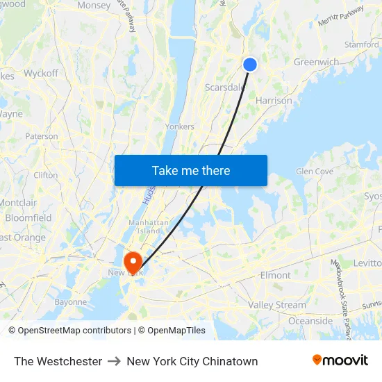 The Westchester to New York City Chinatown map