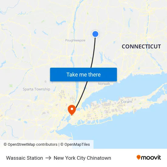 Wassaic Station to New York City Chinatown map