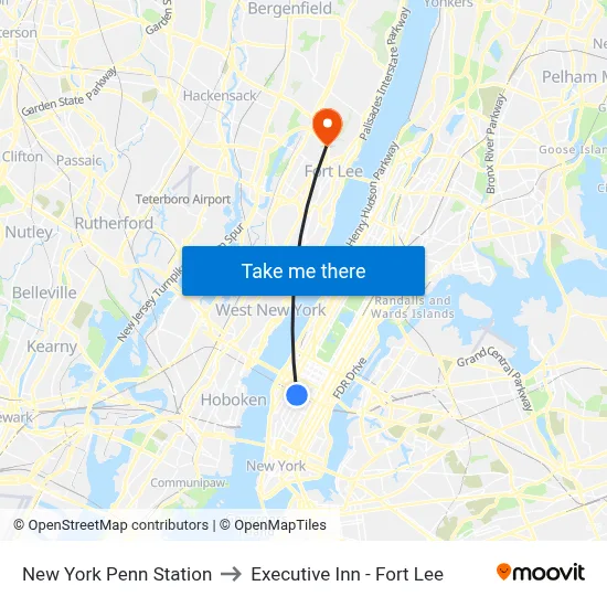 New York Penn Station to Executive Inn - Fort Lee map