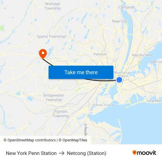 New York Penn Station to Netcong (Station) map