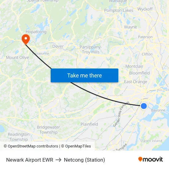 Newark Airport EWR to Netcong (Station) map