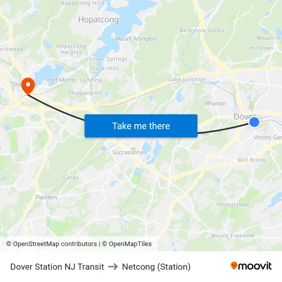 Dover Station NJ Transit to Netcong (Station) map