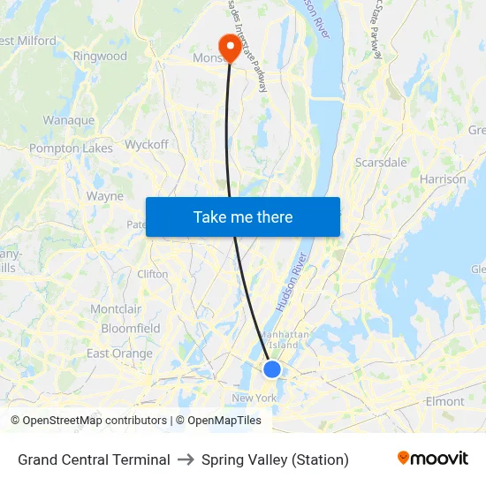 Grand Central Terminal to Spring Valley (Station) map