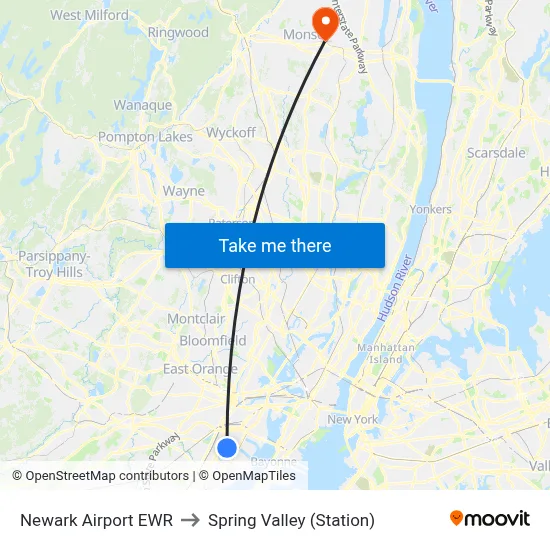 Newark Airport EWR to Spring Valley (Station) map