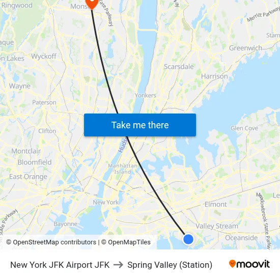 New York JFK Airport JFK to Spring Valley (Station) map