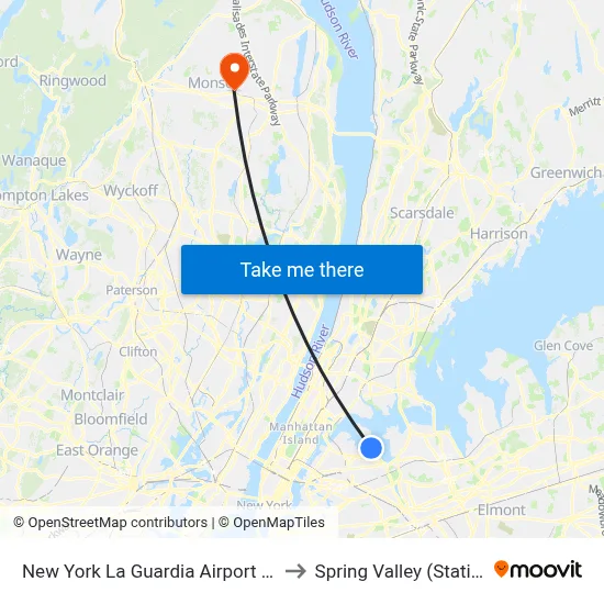 New York La Guardia Airport LGA to Spring Valley (Station) map