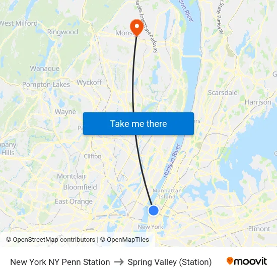New York NY Penn Station to Spring Valley (Station) map