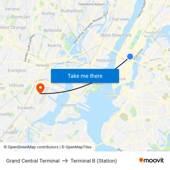 Grand Central Terminal to Terminal B (Station) map