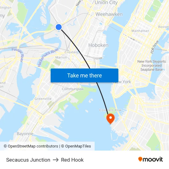 Secaucus Junction to Red Hook map
