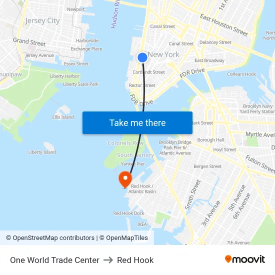One World Trade Center to Red Hook map