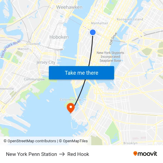 New York Penn Station to Red Hook map