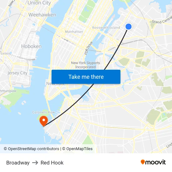 Broadway to Red Hook map