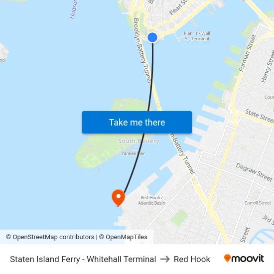 Staten Island Ferry - Whitehall Terminal to Red Hook map