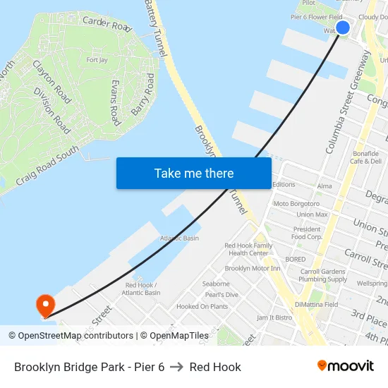 Brooklyn Bridge Park - Pier 6 to Red Hook map