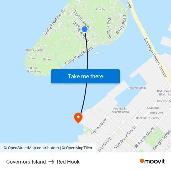 Governors Island to Red Hook map