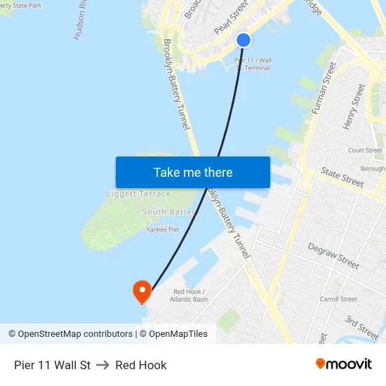 Pier 11 Wall St to Red Hook map