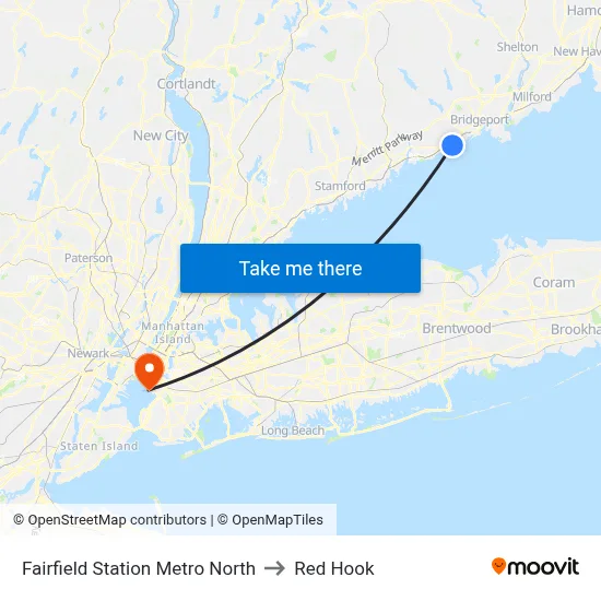 Fairfield Station Metro North to Red Hook map