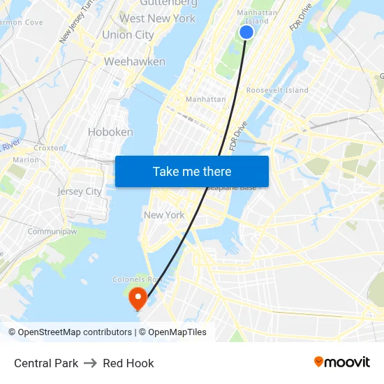 Central Park to Red Hook map