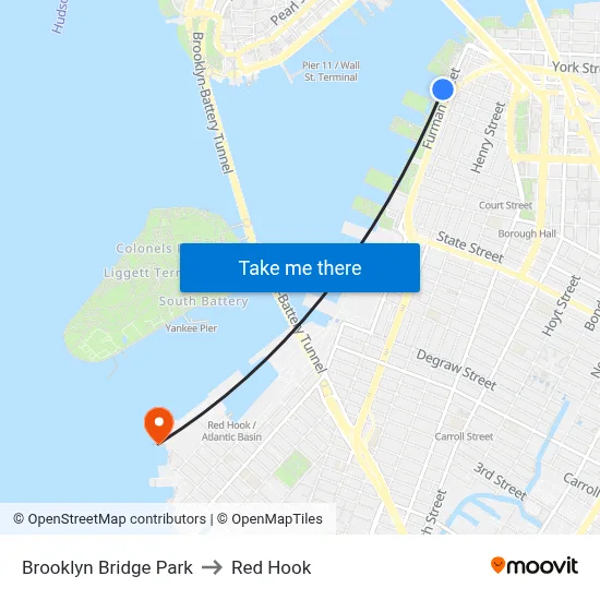 Brooklyn Bridge Park to Red Hook map