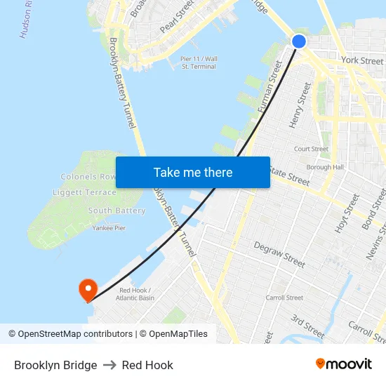 Brooklyn Bridge to Red Hook map
