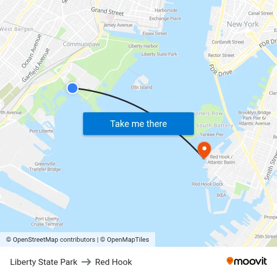 Liberty State Park to Red Hook map
