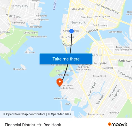 Financial District to Red Hook map