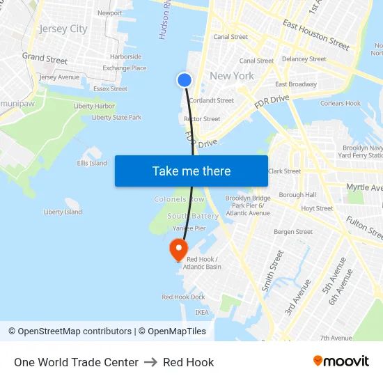 One World Trade Center to Red Hook map