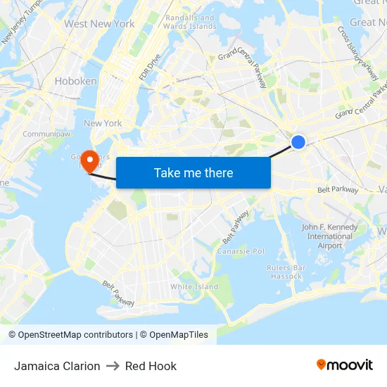 Jamaica Clarion to Red Hook map