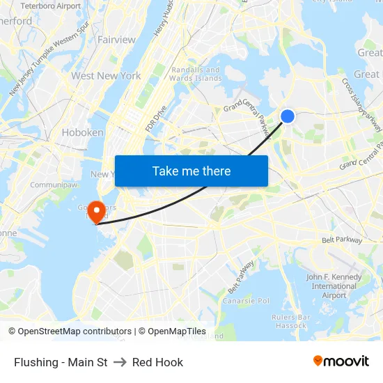 Flushing - Main St to Red Hook map