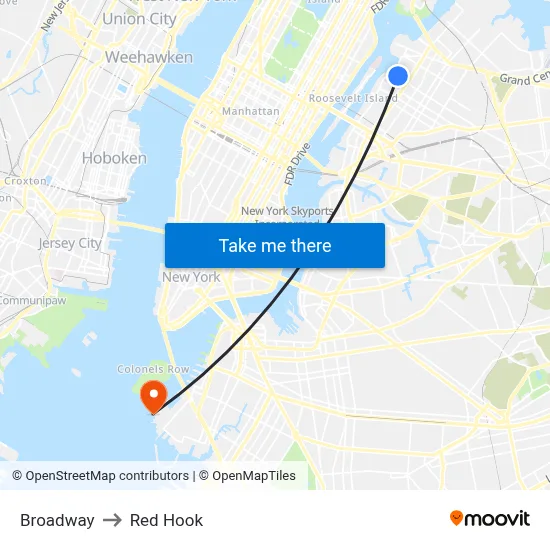 Broadway to Red Hook map
