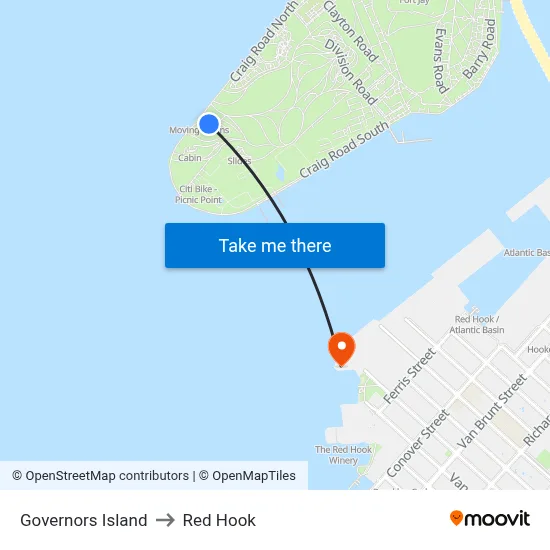 Governors Island to Red Hook map