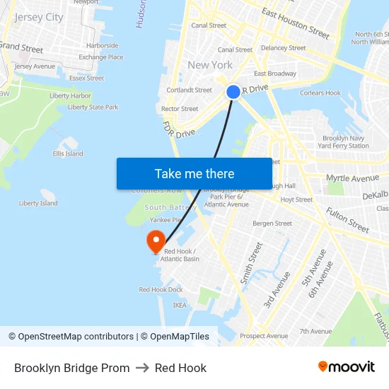 Brooklyn Bridge Prom to Red Hook map