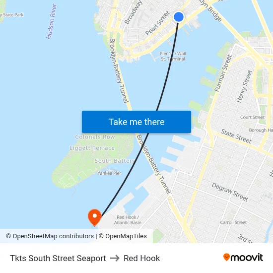 Tkts South Street Seaport to Red Hook map