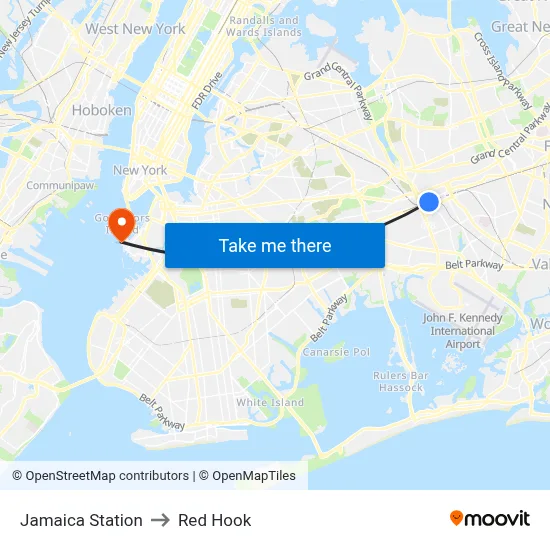 Jamaica Station to Red Hook map