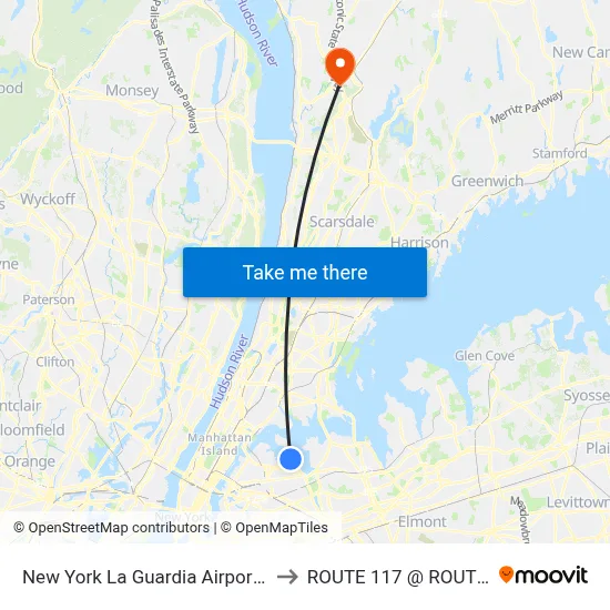 New York La Guardia Airport LGA to ROUTE 117 @ ROUTE 9a map