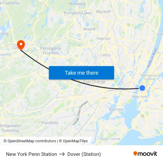 New York Penn Station to Dover (Station) map