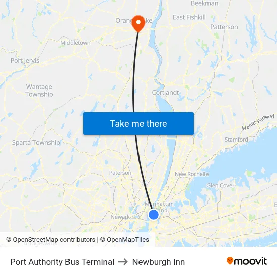 Port Authority Bus Terminal to Newburgh Inn map
